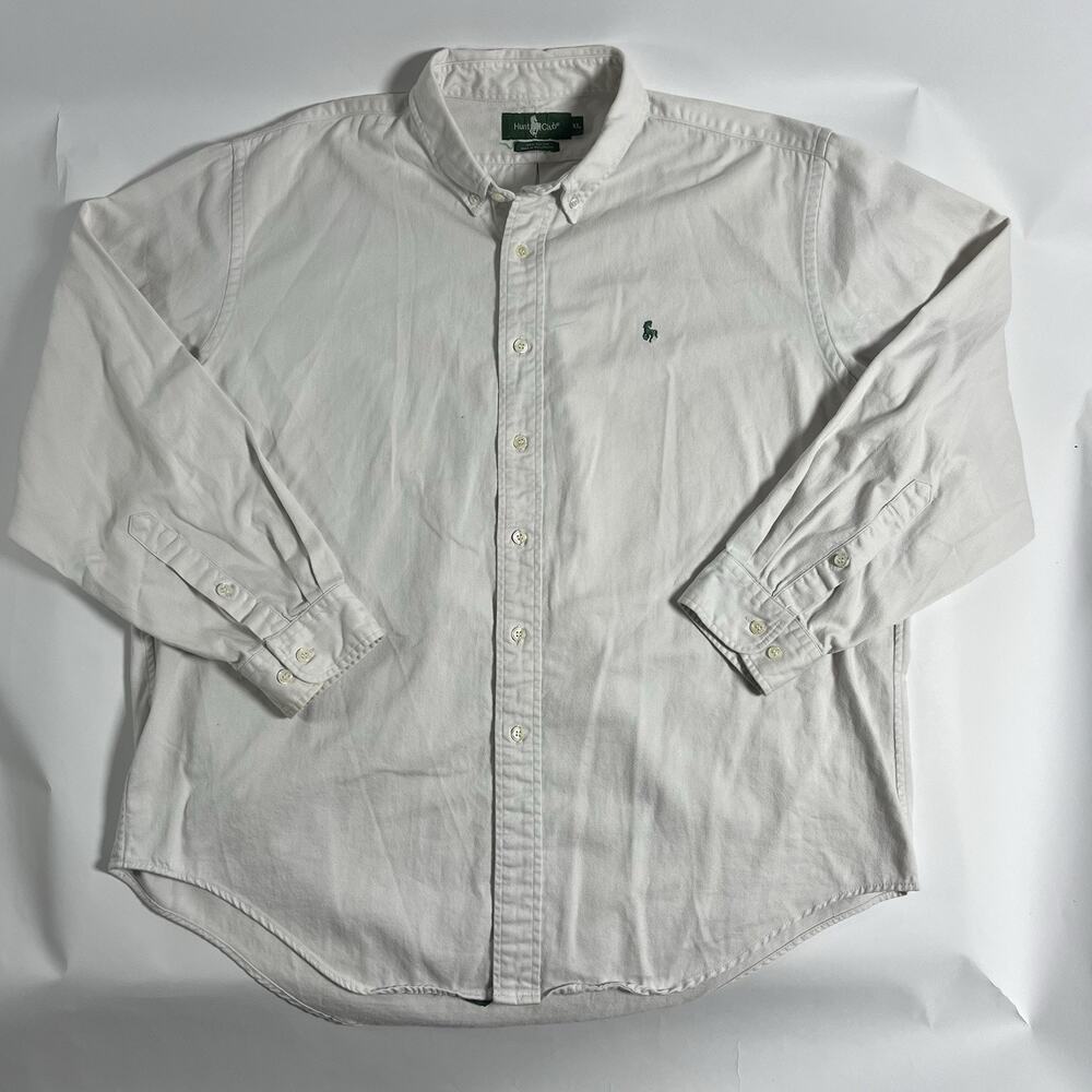 Hunt Club Men's White Solid Woven Cotton Button-Down Shirt Long Sleeve XL - Picture 1 of 9